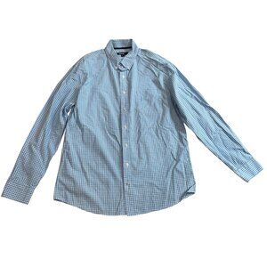 Johnnie-O Gingham Button Down Shirt Men's Size Large Blue White 100% Cotton FLAW